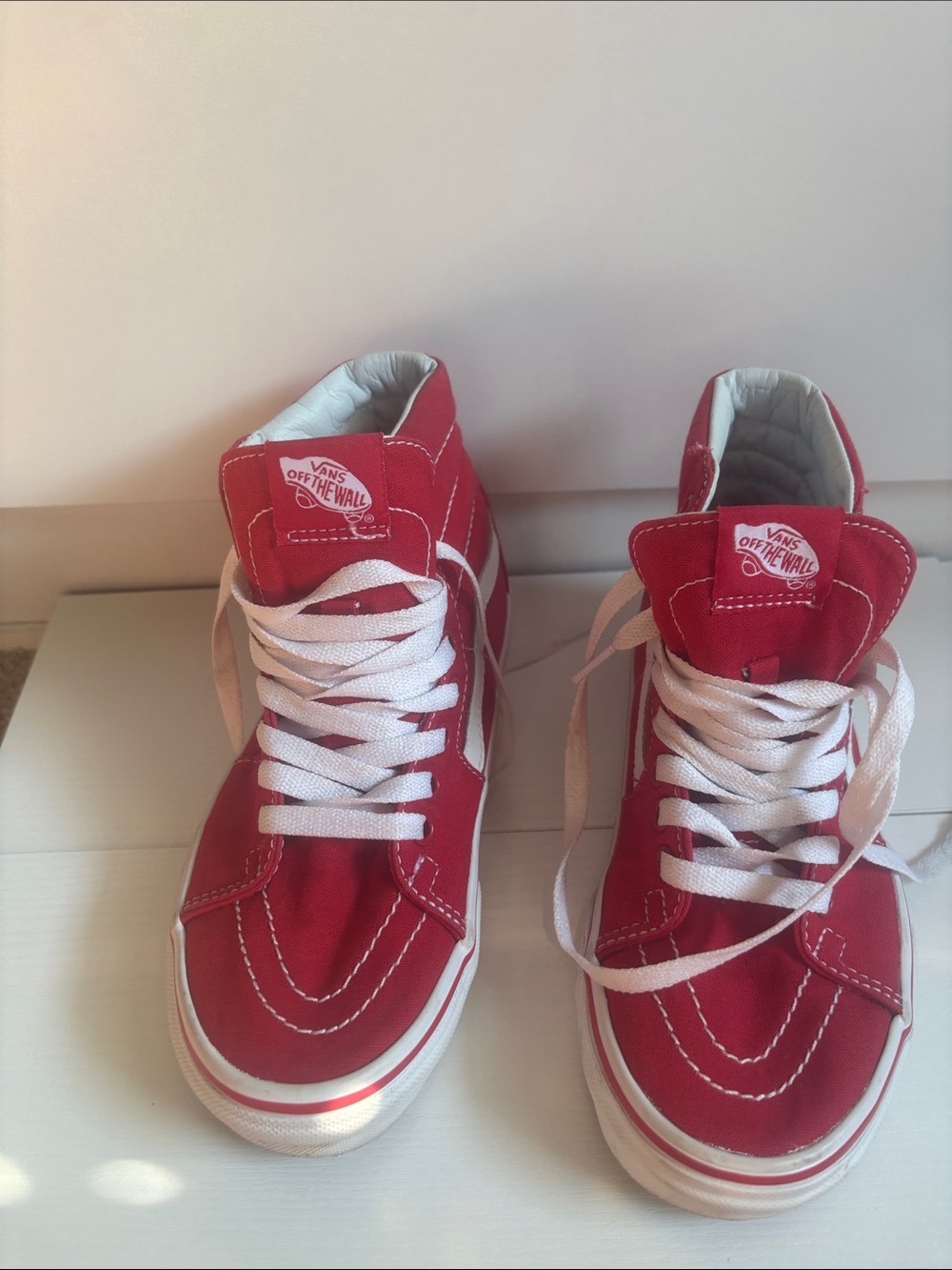 Vans  Red High-Top Canvas Sneakers with White Laces